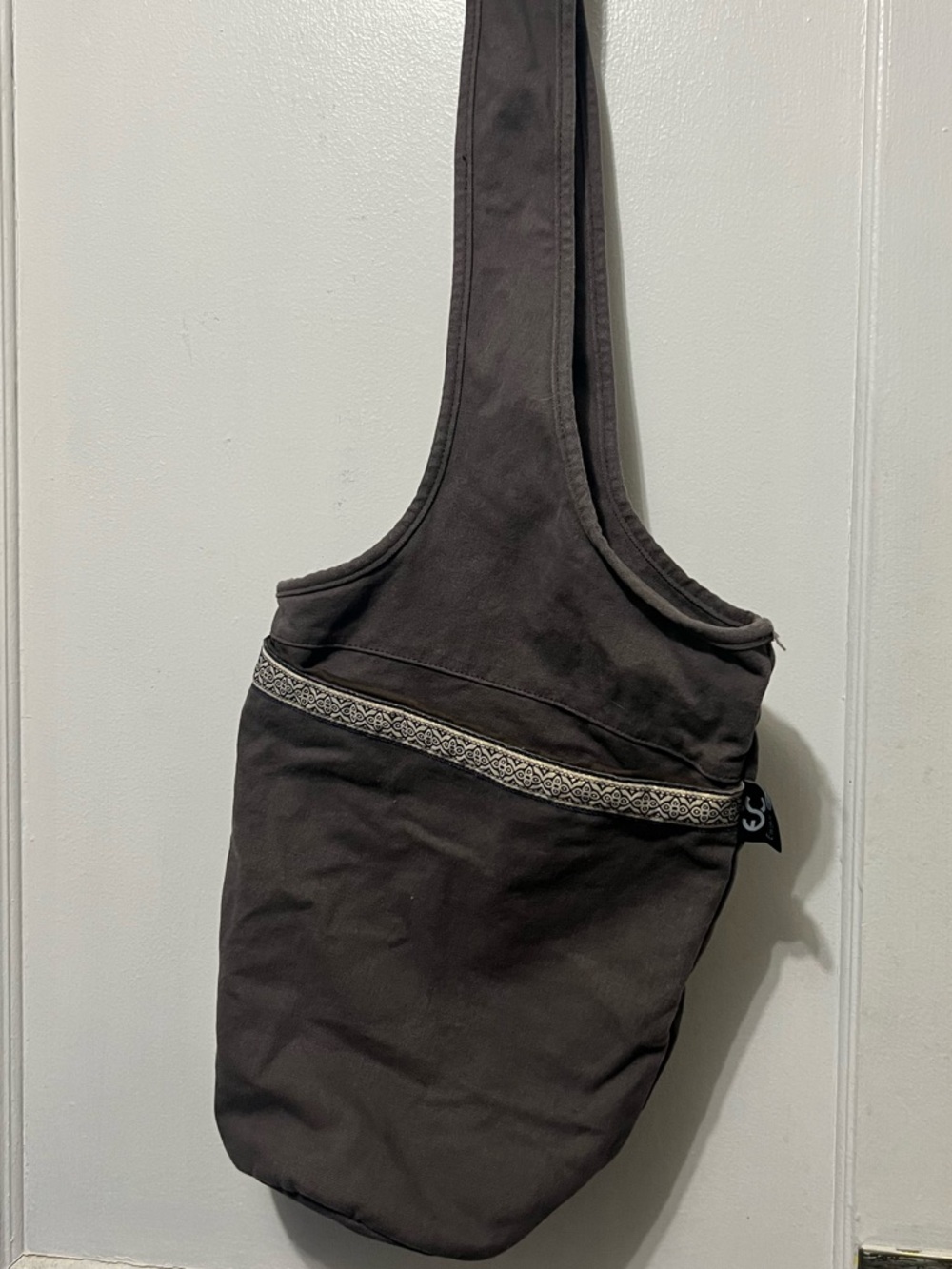 Gray Canvas Yoga Mat Sling Bag with Woven Blue Gold Accent - Picture 8 of 8